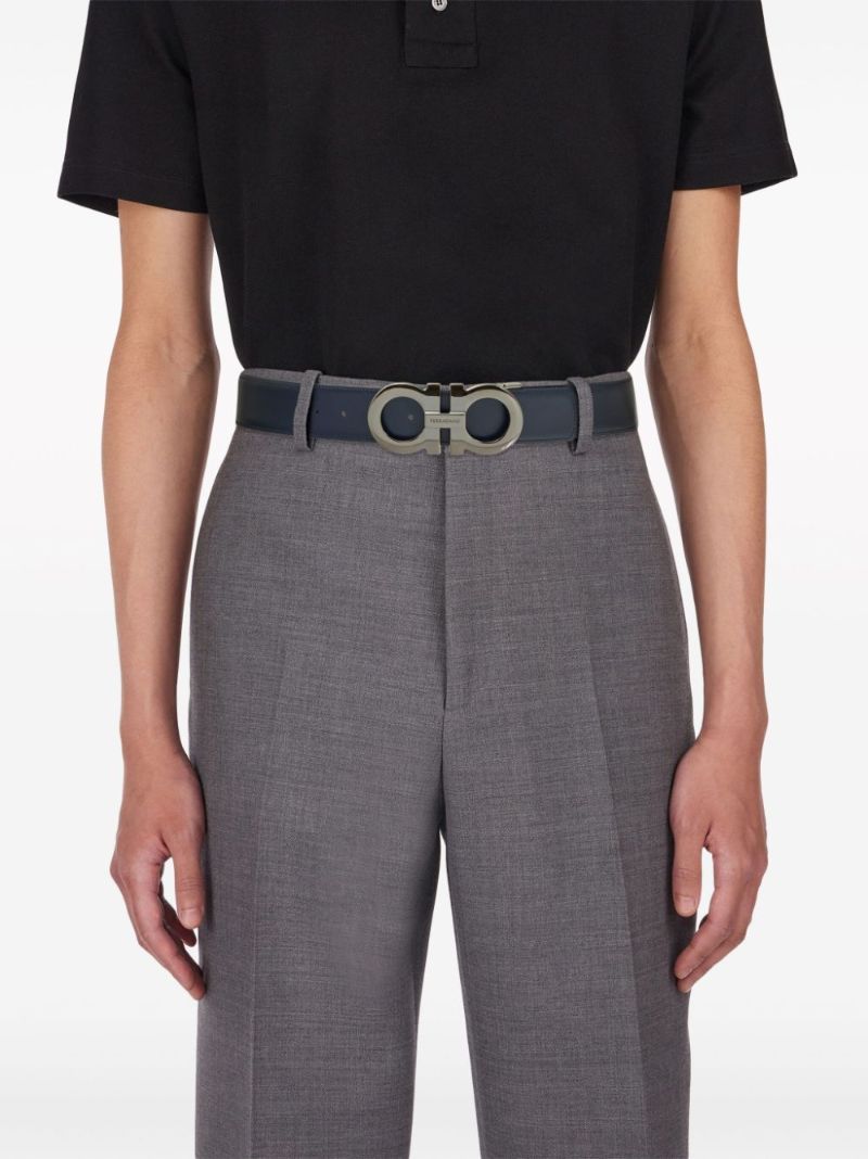 Black Gancini-buckle Reversible Leather Belt