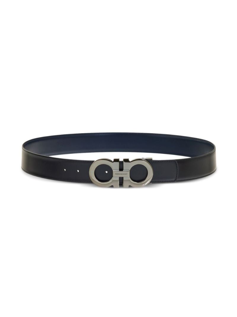 Black Gancini-buckle Reversible Leather Belt