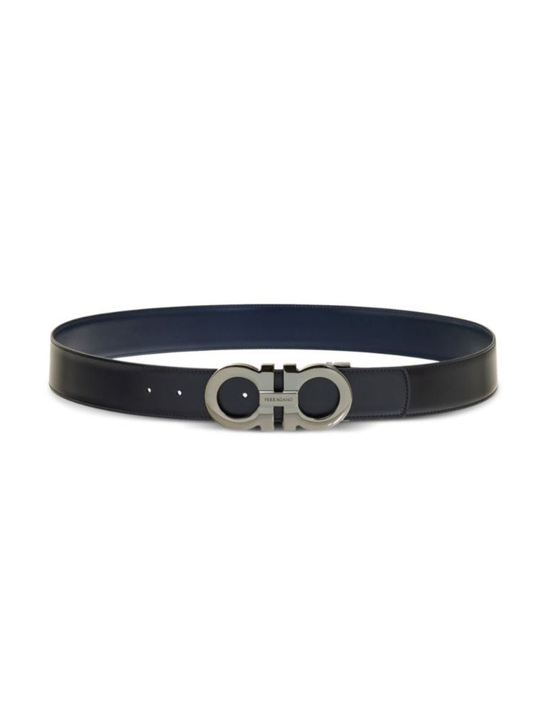 Black Gancini-buckle Reversible Leather Belt