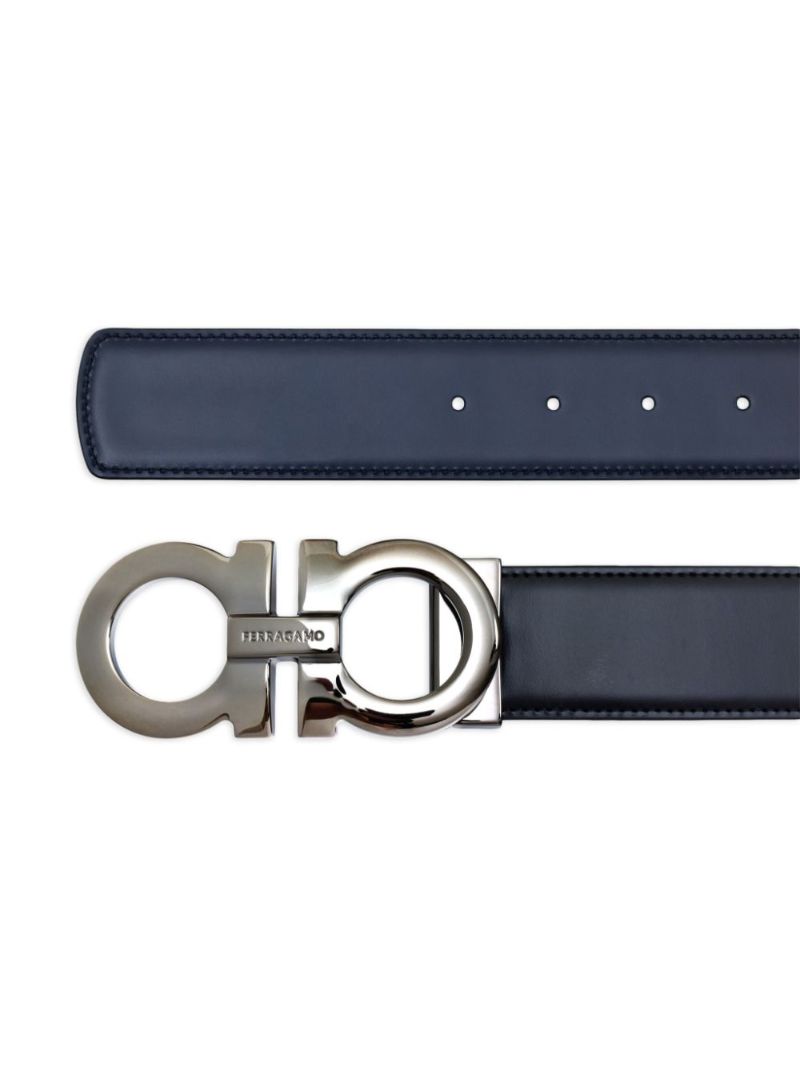 Black Gancini-buckle Reversible Leather Belt
