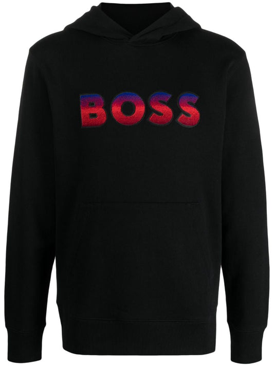 Black Gradient Logo Cotton Hoodie