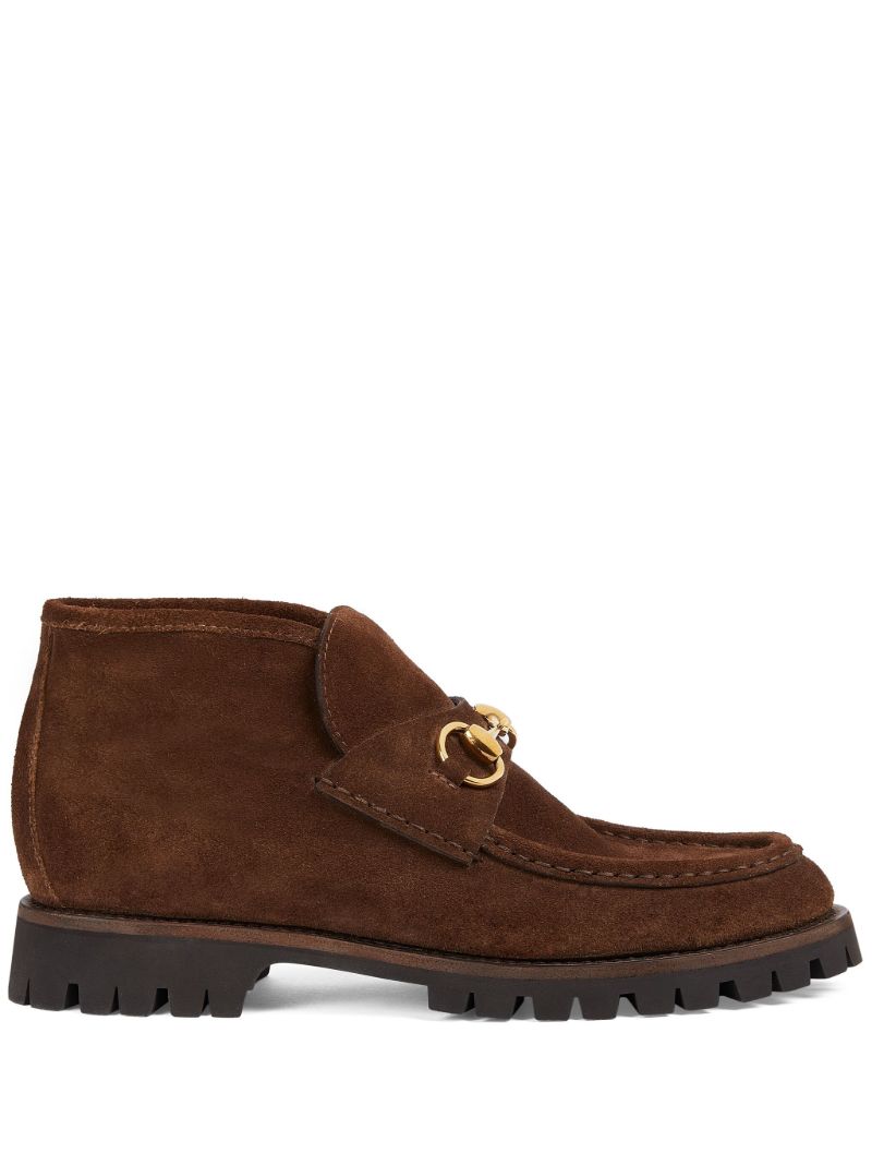 Brown Horsebit Suede Ankle Boots