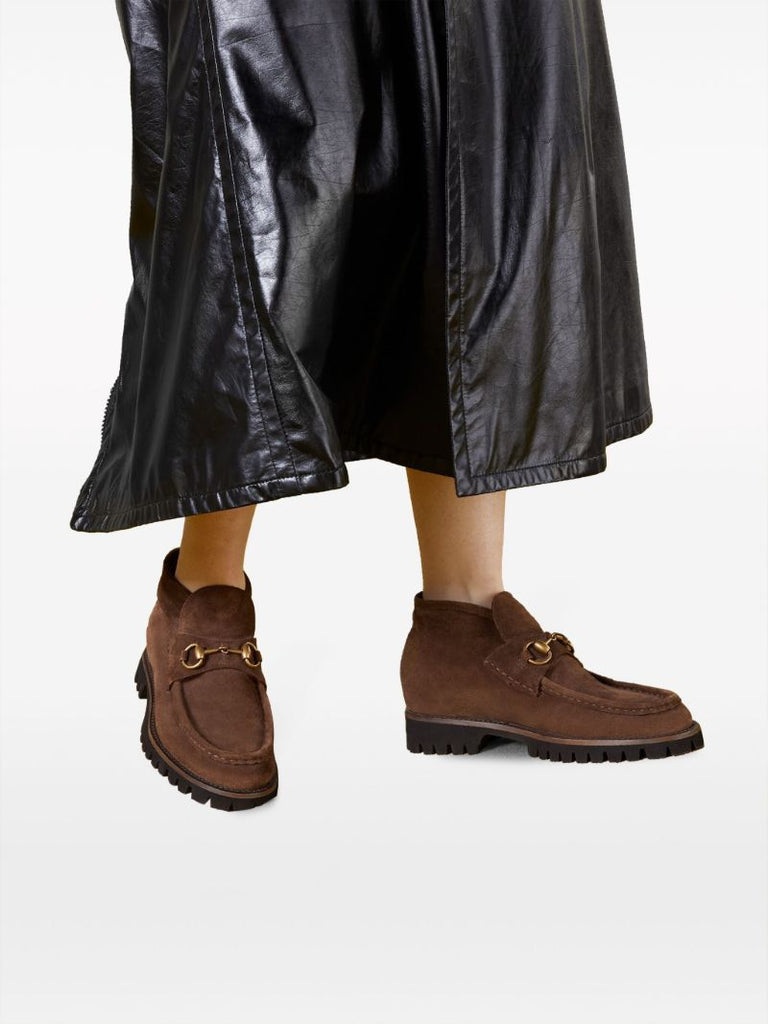 Brown Horsebit Suede Ankle Boots