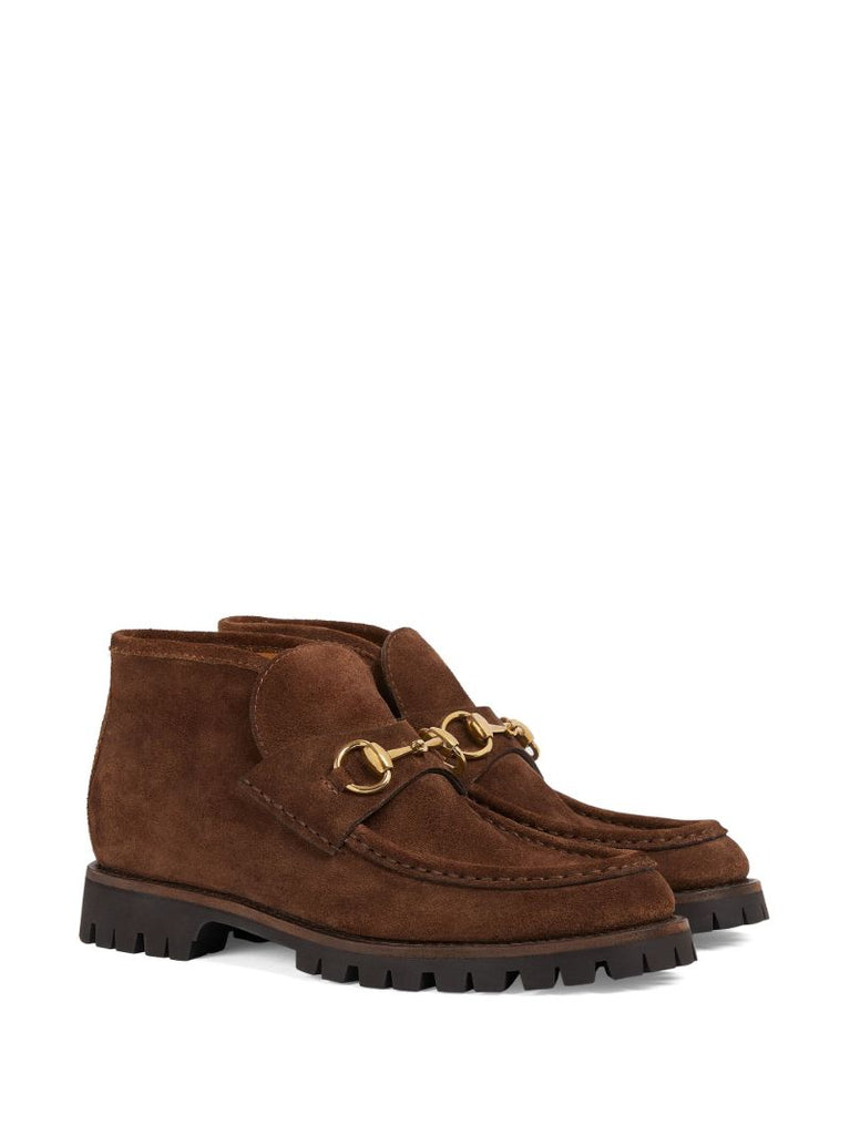 Brown Horsebit Suede Ankle Boots