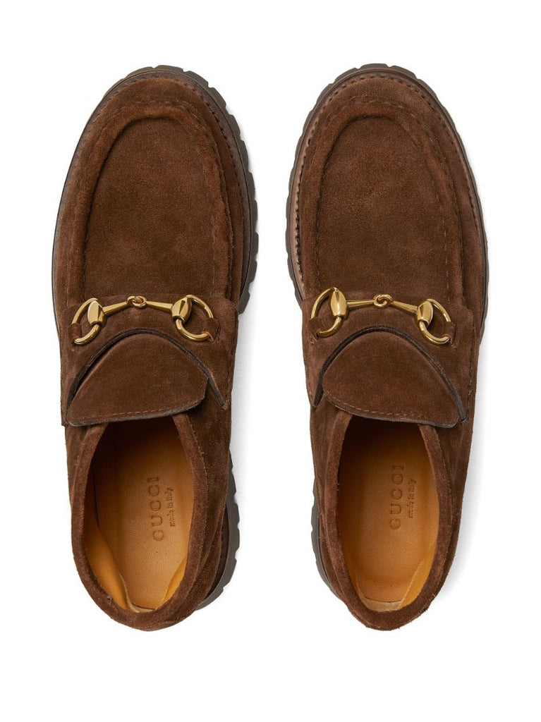 Brown Horsebit Suede Ankle Boots