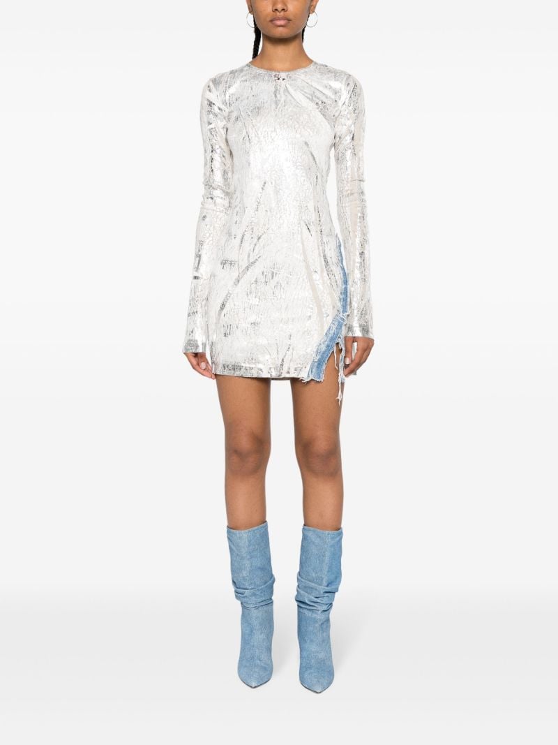 Silver-tone D-hopply Marble-washed Mini Dress