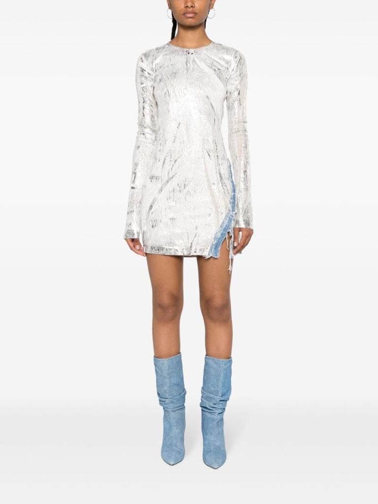 Silver-tone D-hopply Marble-washed Mini Dress