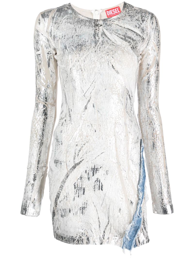 Silver-tone D-hopply Marble-washed Mini Dress