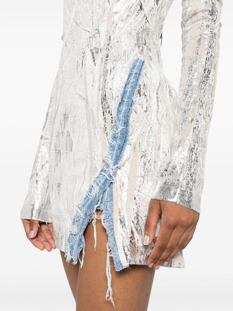 Silver-tone D-hopply Marble-washed Mini Dress