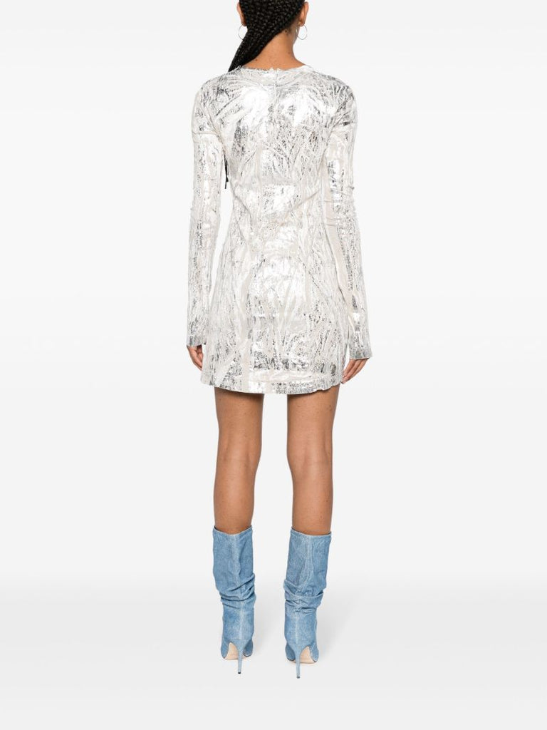 Silver-tone D-hopply Marble-washed Mini Dress
