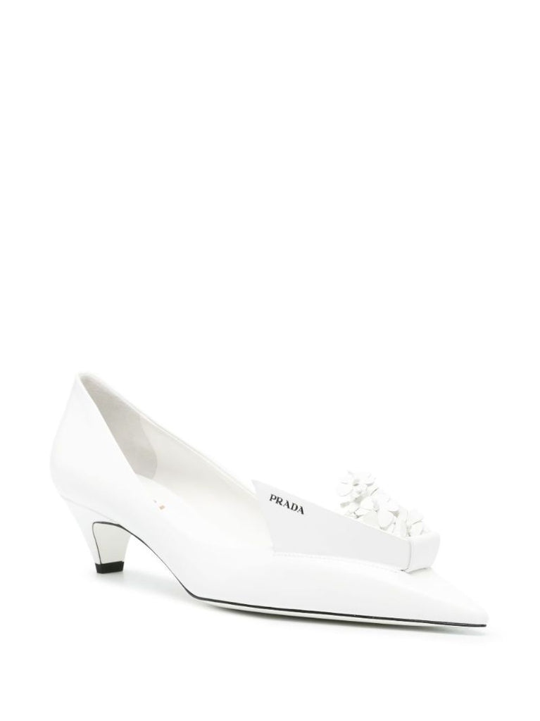 White 45 Floral-appliquÃ_x0083_Â© Leather Pumps