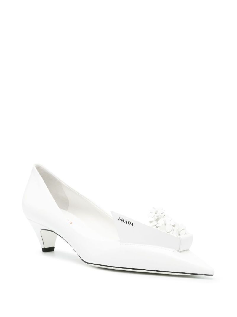White 45 Floral-appliquÃ_x0083_Â© Leather Pumps