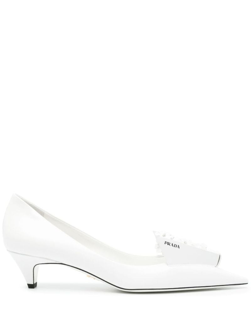White 45 Floral-appliquÃ_x0083_Â© Leather Pumps