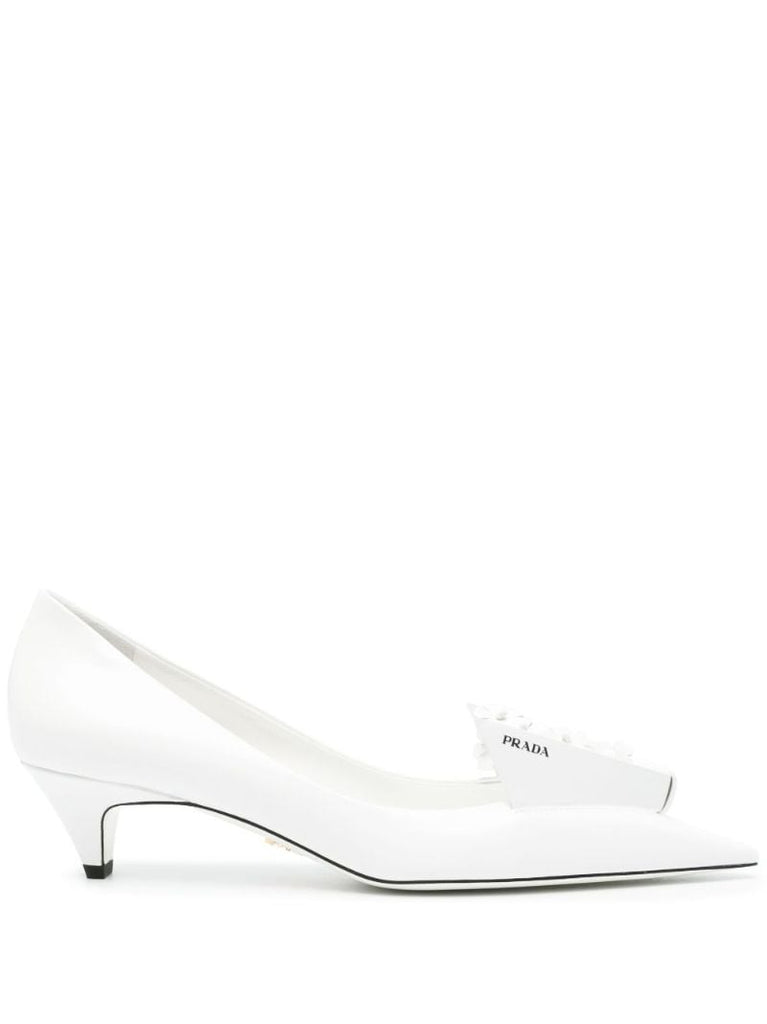 White 45 Floral-appliquÃ_x0083_Â© Leather Pumps