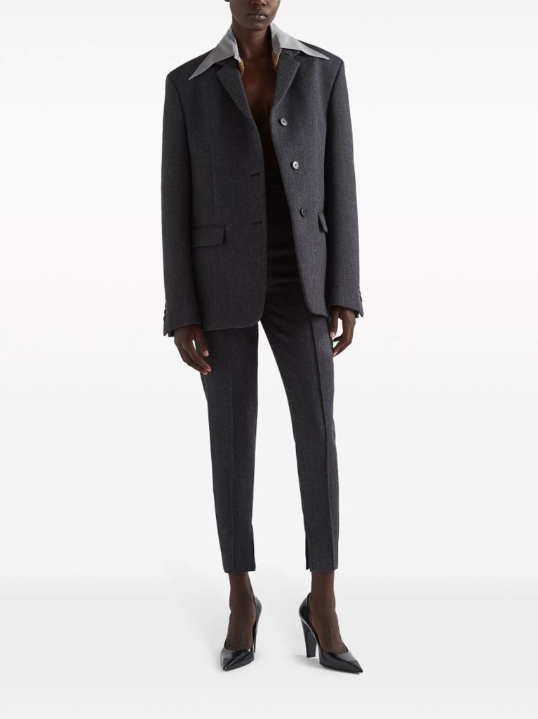 Grey Tapered Wool Trousers