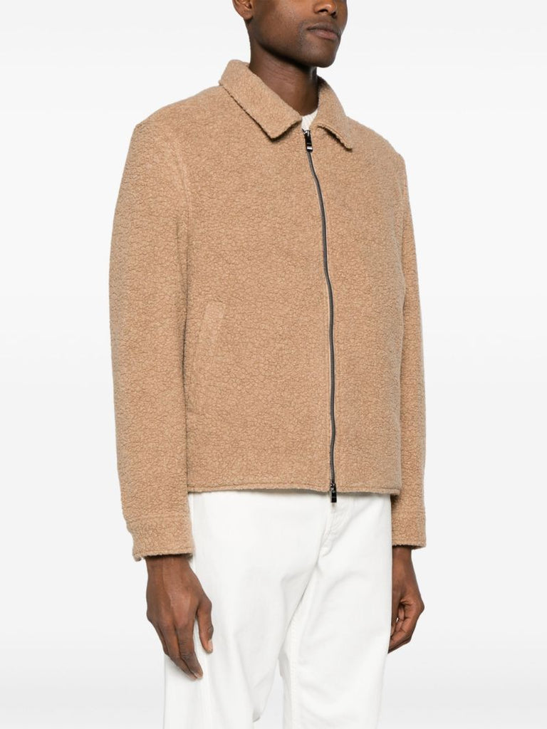 Neutral Shearling Zip-up Jacket