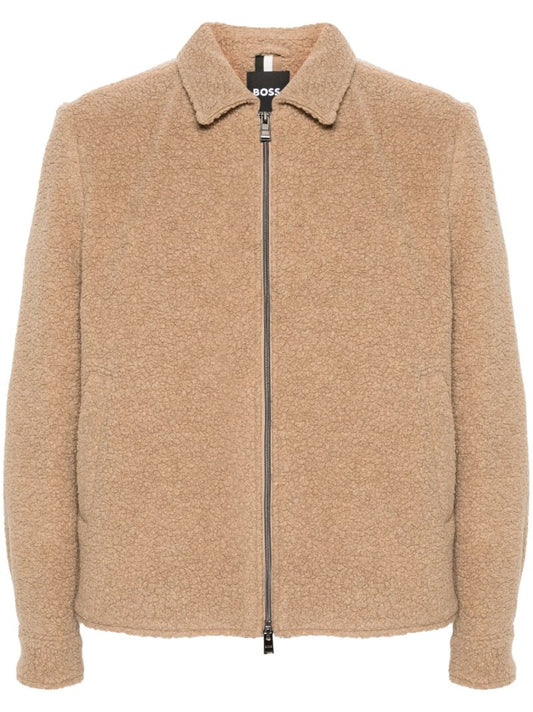 Neutral Shearling Zip-up Jacket