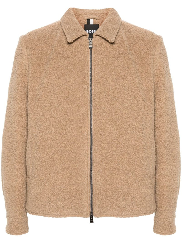 Neutral Shearling Zip-up Jacket