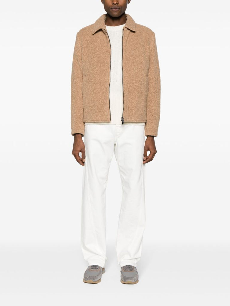 Neutral Shearling Zip-up Jacket