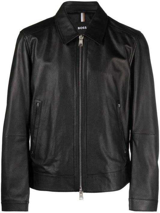 Black Grained Leather Jacket