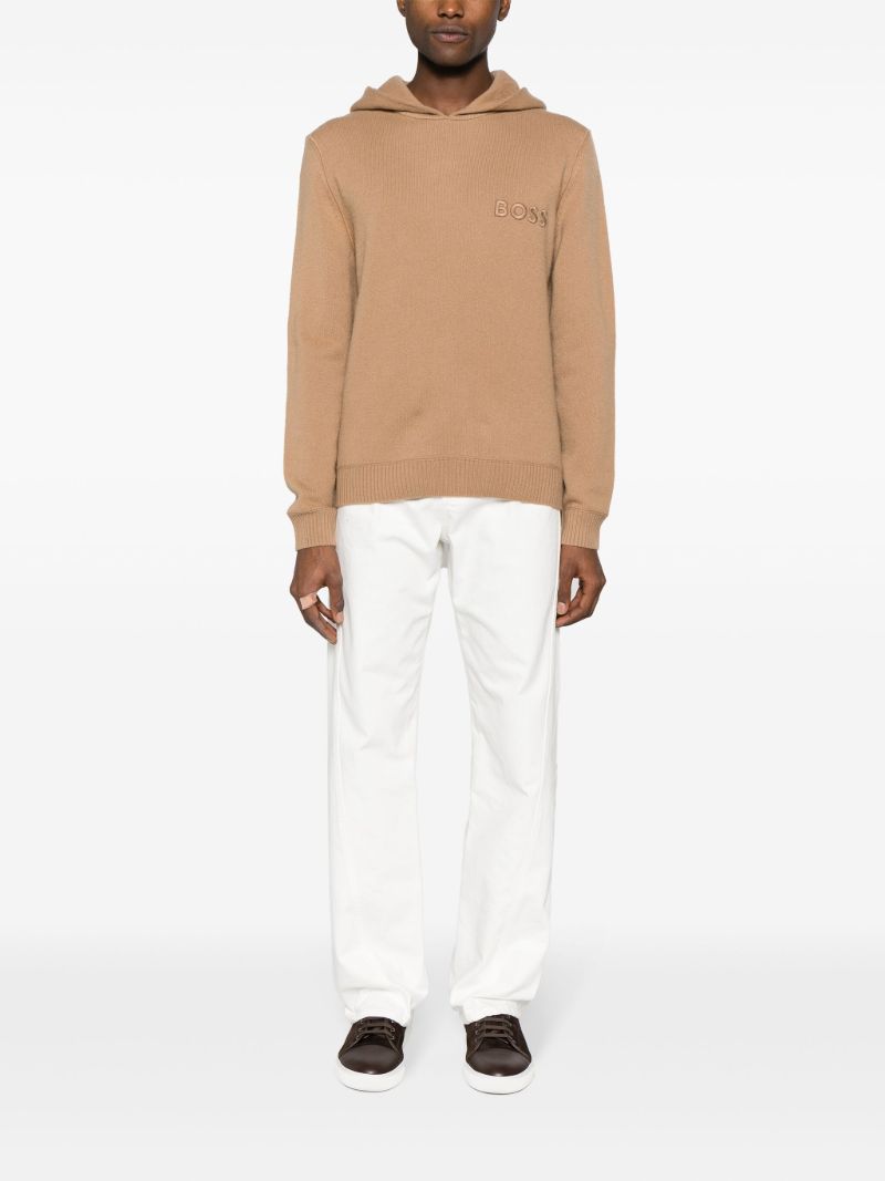 Neutral Logo-embroidered Wool Hoodie
