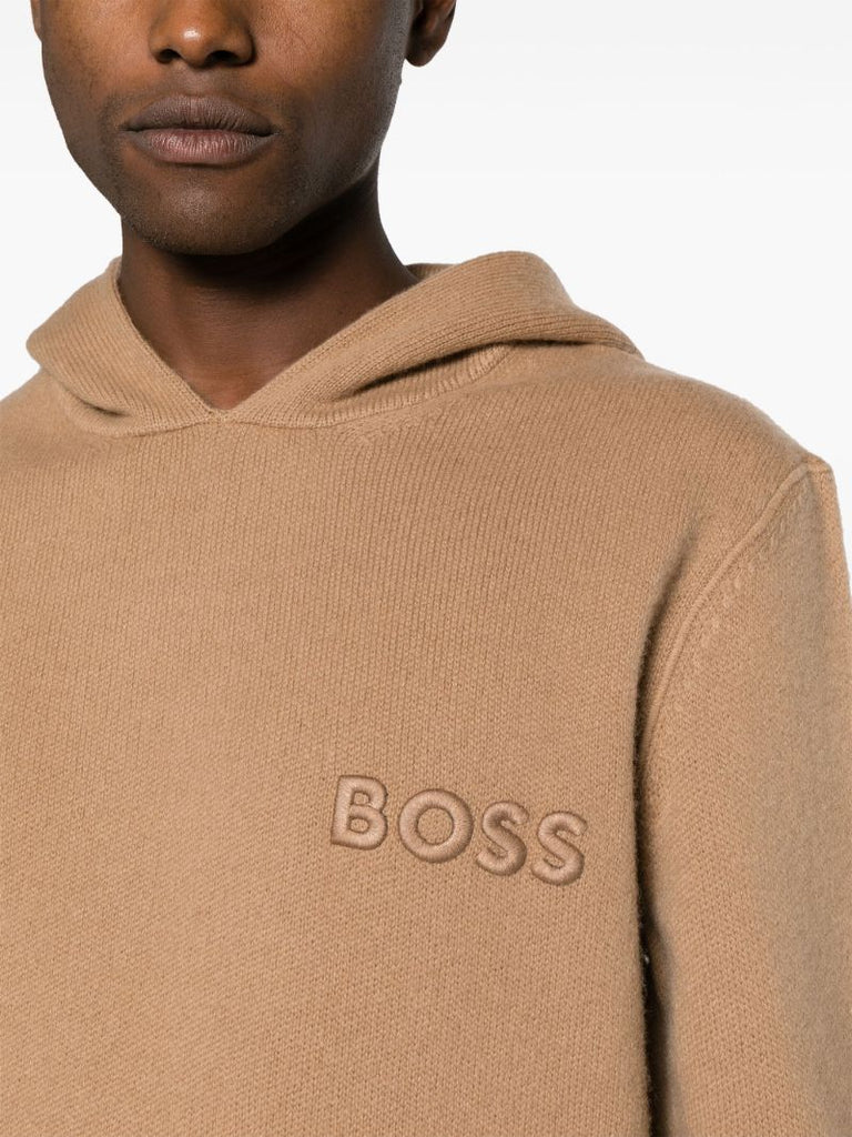 Neutral Logo-embroidered Wool Hoodie