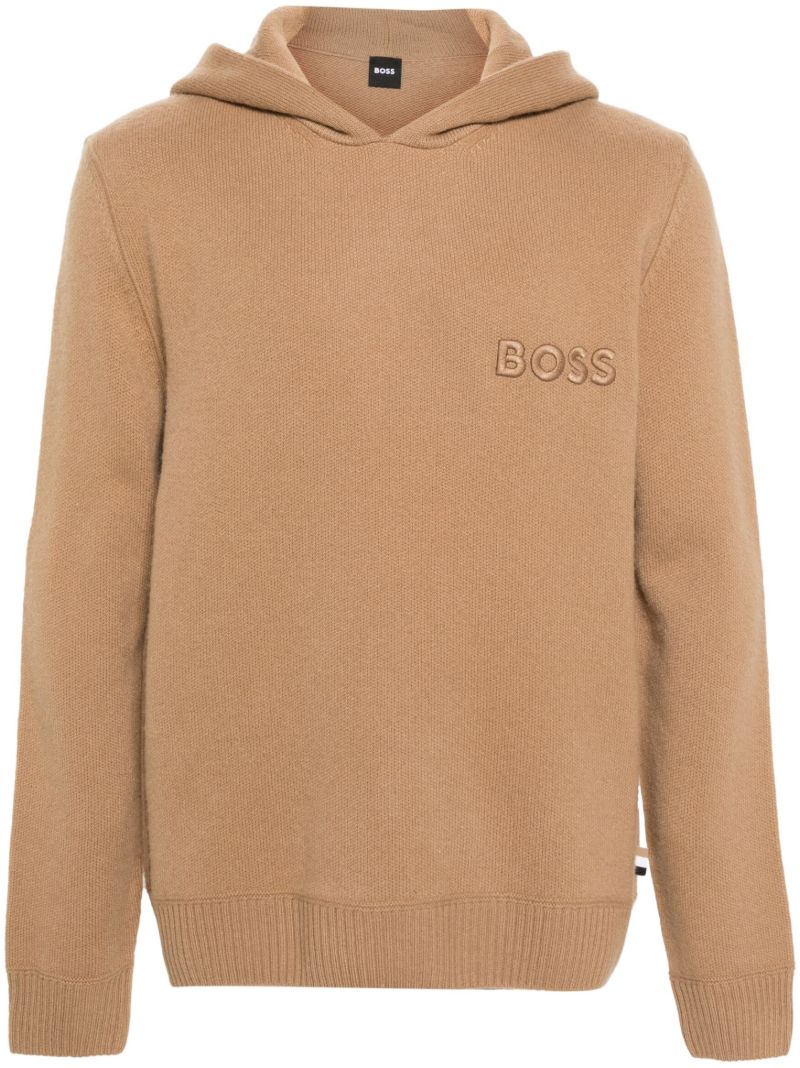 Neutral Logo-embroidered Wool Hoodie