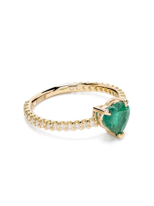 18k Yellow Gold Heart Emerald and Diamond Ring
