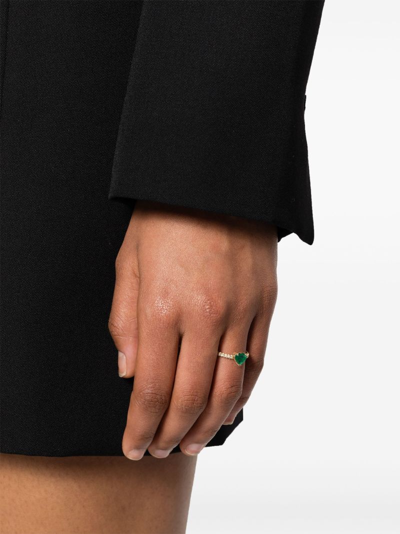 18k Yellow Gold Heart Emerald and Diamond Ring