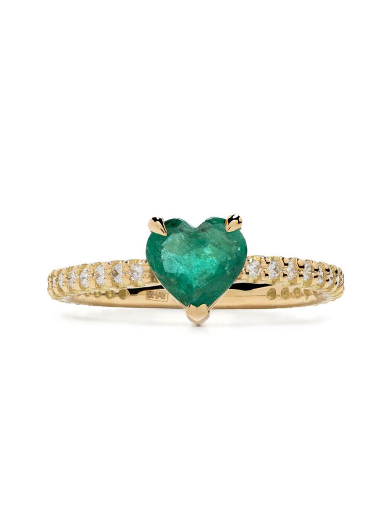 18k Yellow Gold Heart Emerald and Diamond Ring