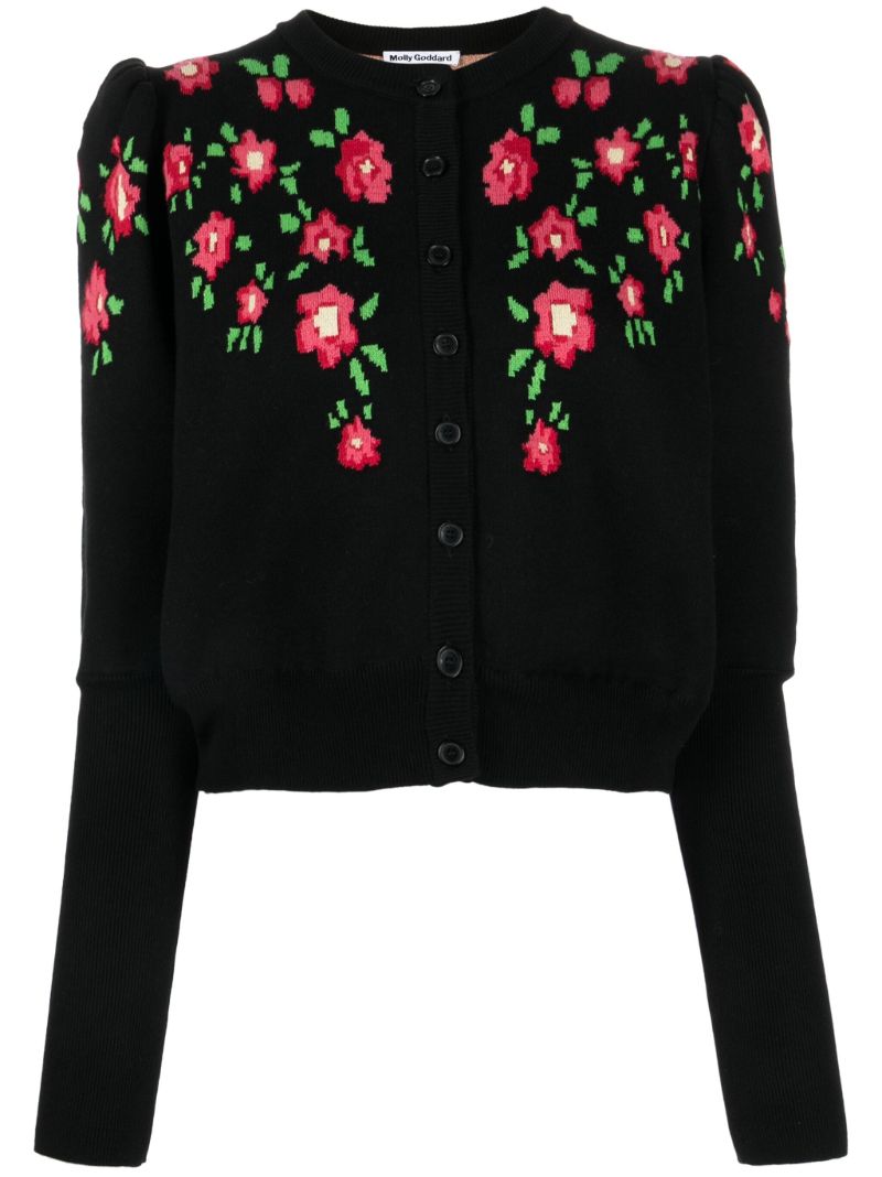 Black Sonia Floral-intarsia Cardigan
