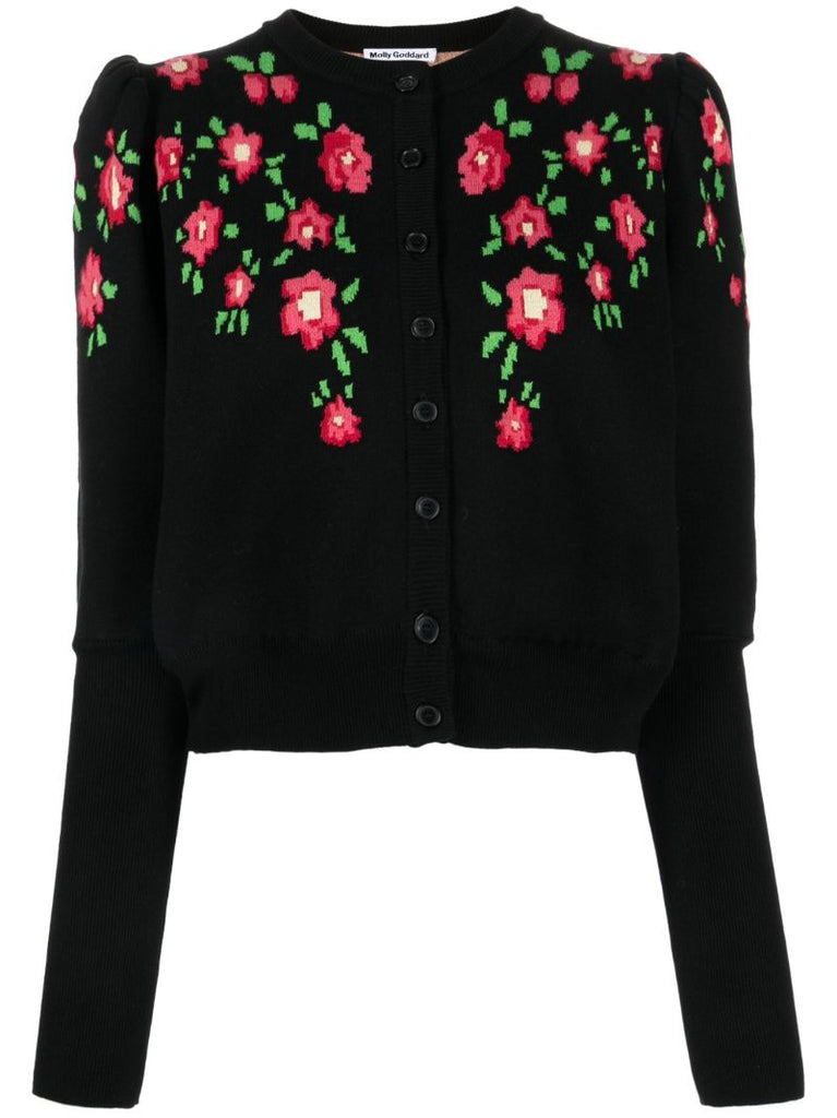 Black Sonia Floral-intarsia Cardigan