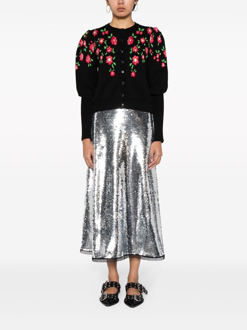 Black Sonia Floral-intarsia Cardigan