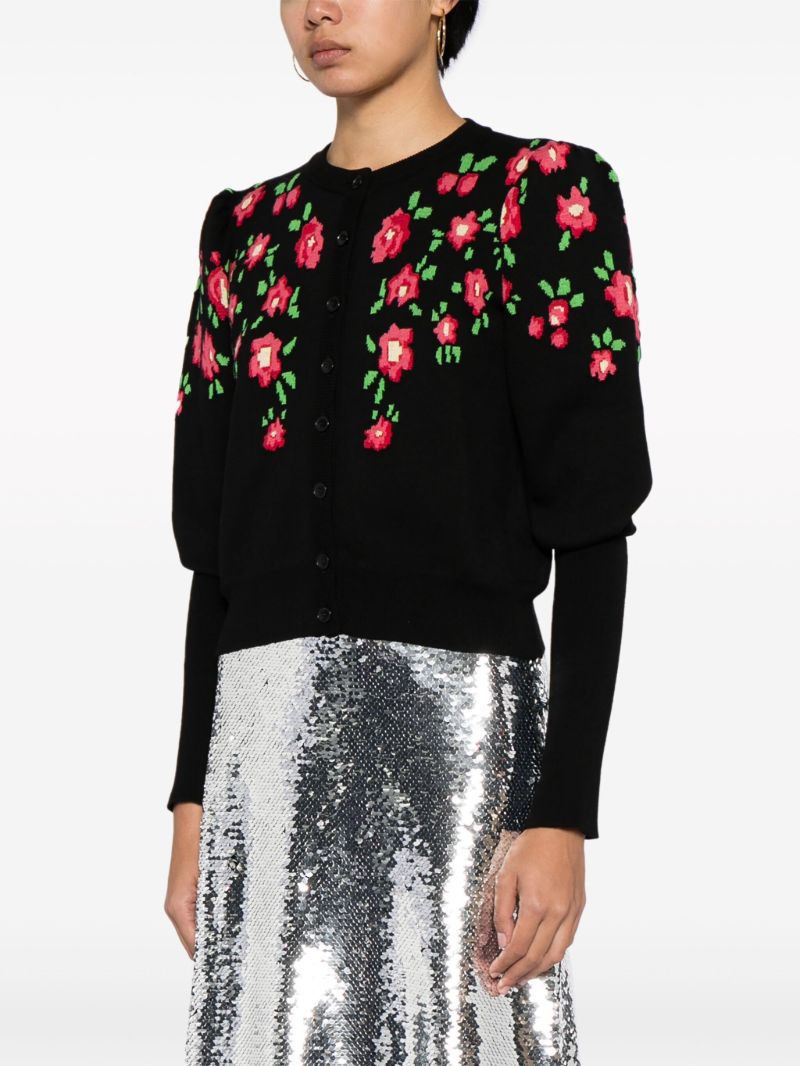 Black Sonia Floral-intarsia Cardigan