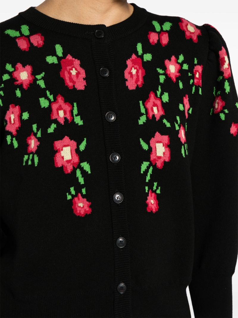 Black Sonia Floral-intarsia Cardigan