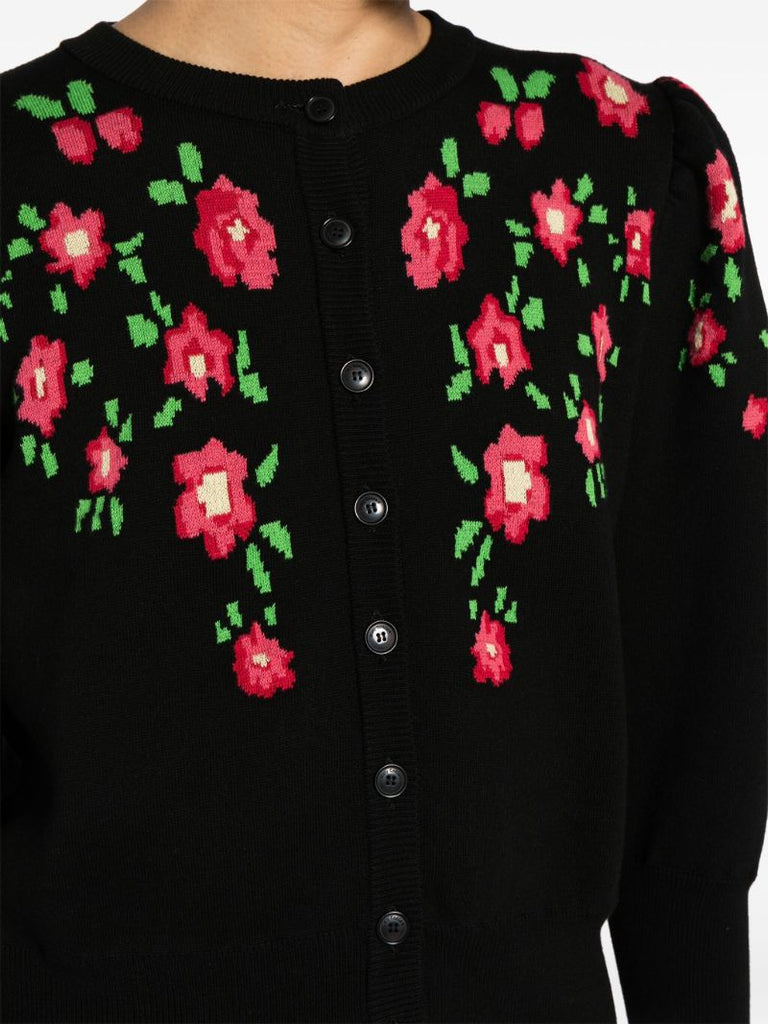 Black Sonia Floral-intarsia Cardigan