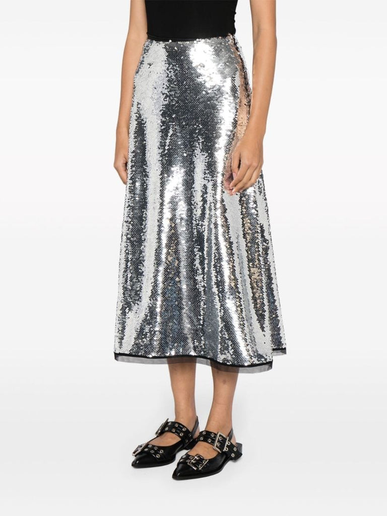 Silver-tone Lyra Sequinned Midi Skirt