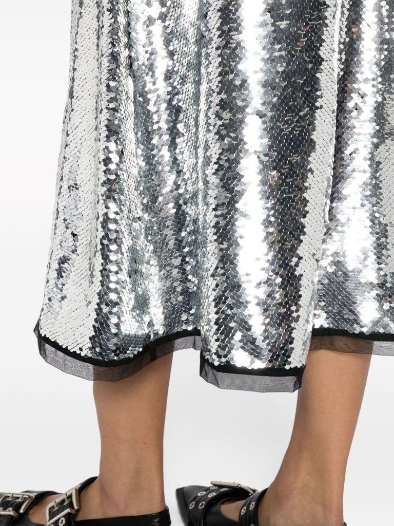 Silver-tone Lyra Sequinned Midi Skirt