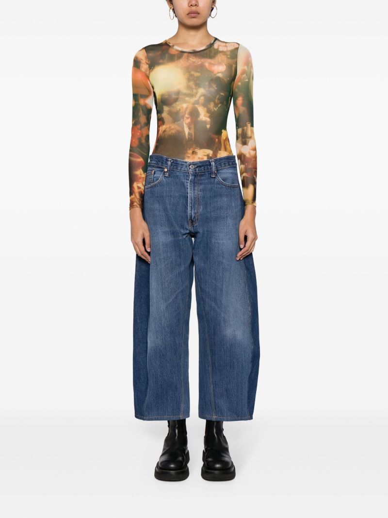 Blue Creature Panelled Wide-leg Jeans