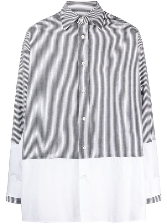 Grey Striped Panelled Cotton Shirt