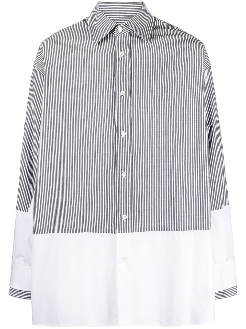 Grey Striped Panelled Cotton Shirt