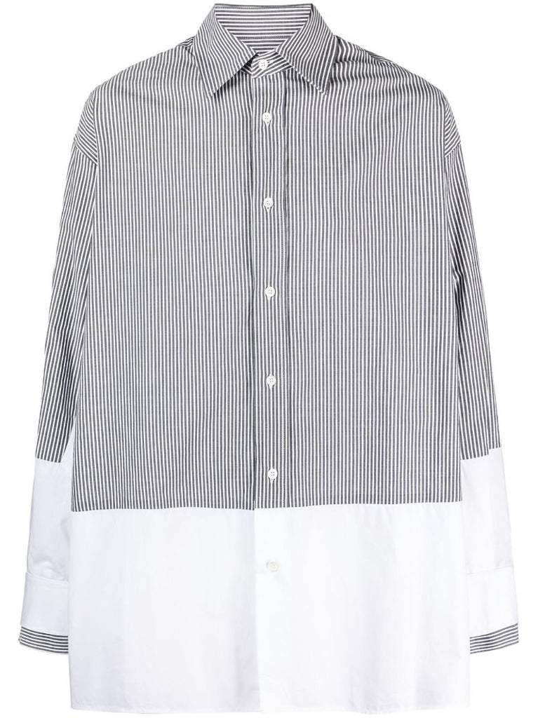 Grey Striped Panelled Cotton Shirt
