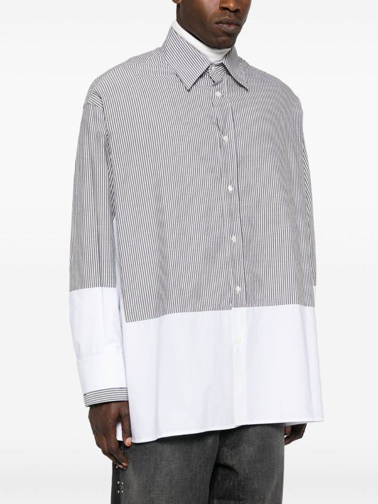 Grey Striped Panelled Cotton Shirt