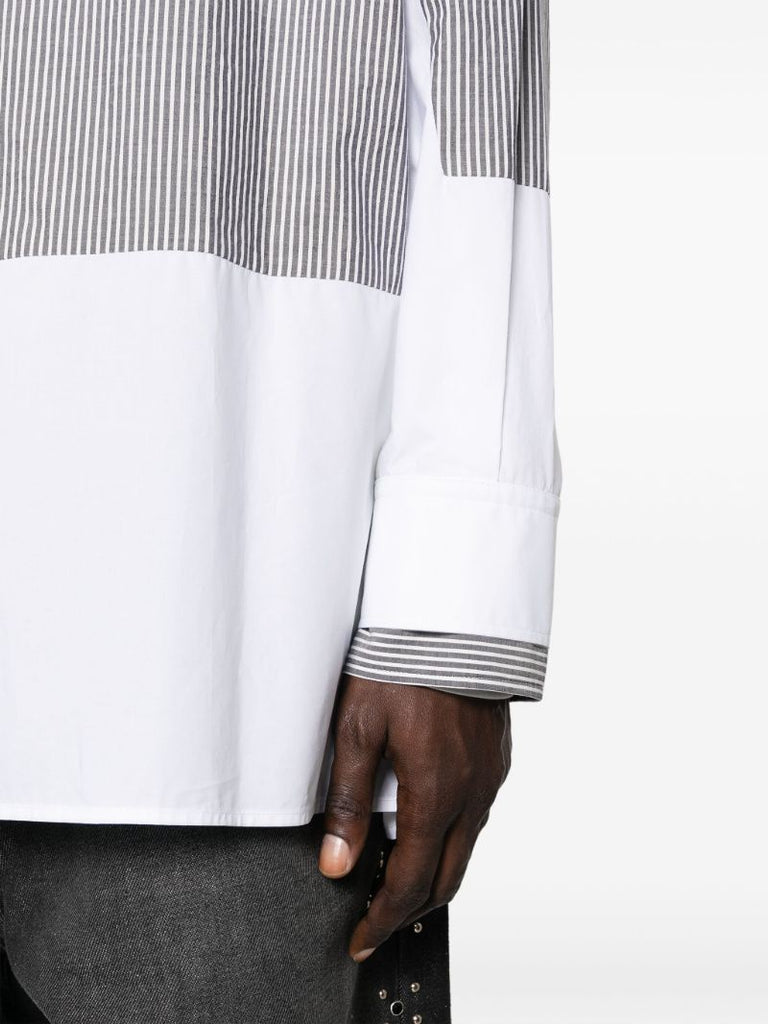 Grey Striped Panelled Cotton Shirt