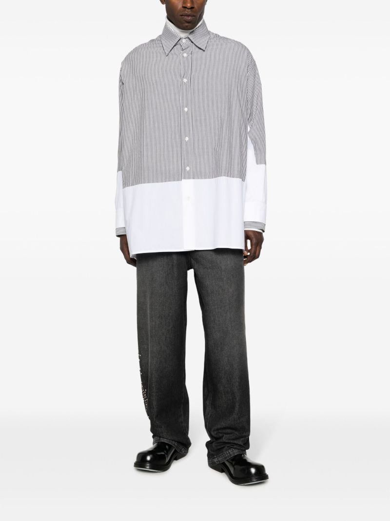 Grey Striped Panelled Cotton Shirt