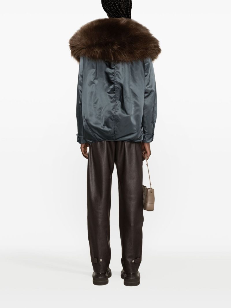Green Faux-fur-collar Bomber Jacket