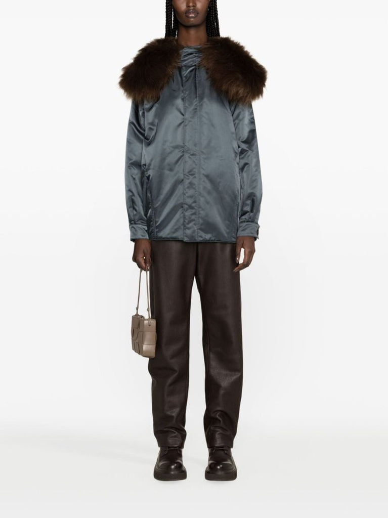 Green Faux-fur-collar Bomber Jacket
