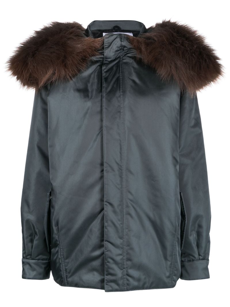 Green Faux-fur-collar Bomber Jacket
