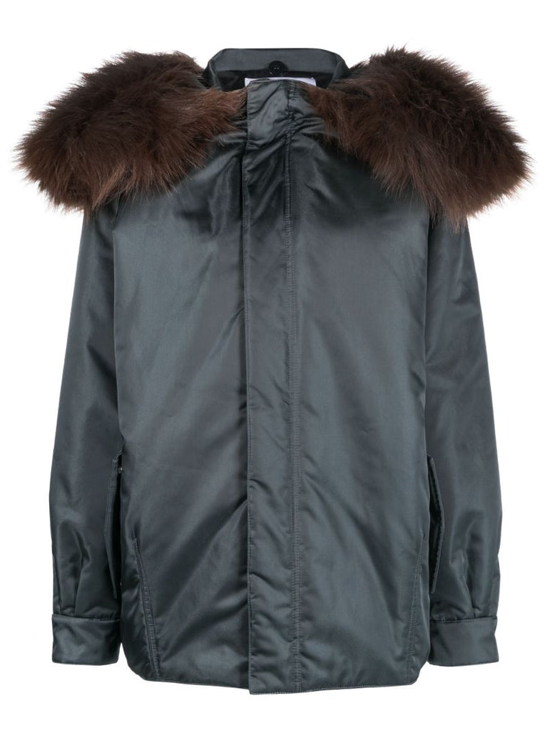 Green Faux-fur-collar Bomber Jacket