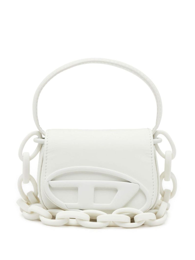 White 1dr Mini Leather Tote Bag